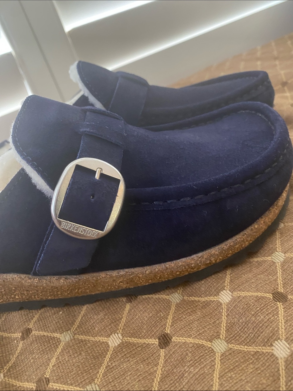 BNWNT Birkenstock Buckley Shearling in Navy Blue with Silver Hardware size 7-7.5 - Picture 3 of 8